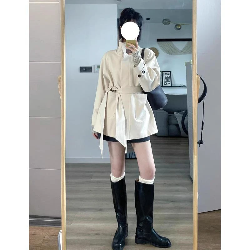 高级感白色短款风衣外套女小个子春秋季2025新款单排扣英伦风休闲