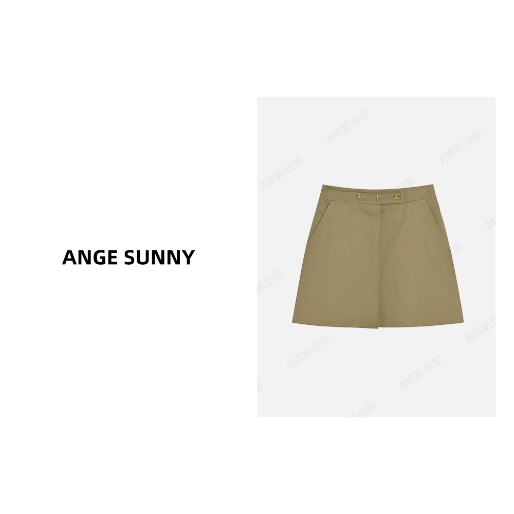 ANGE SUNNY【凯旋门金扣半裙】金属纽扣高腰气质A字半身裙