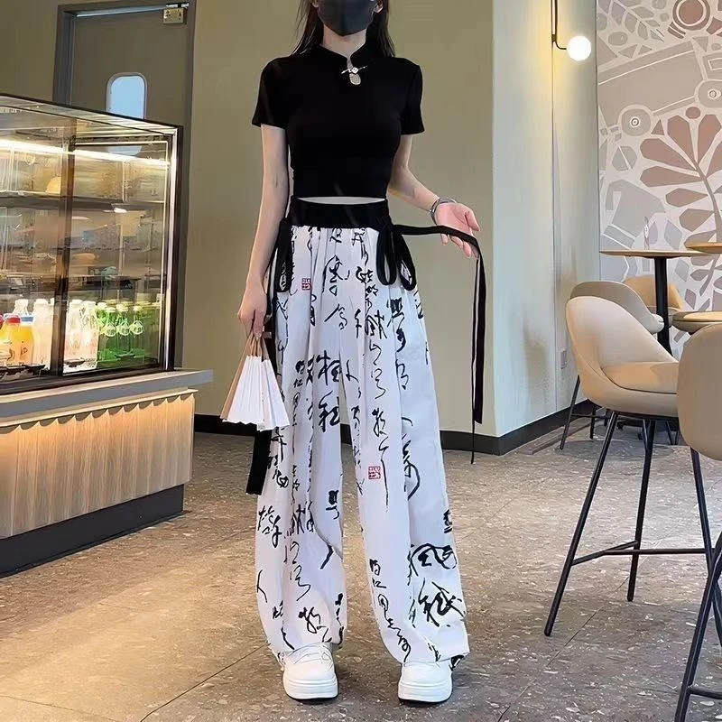 新款女装新中式一整套高级短袖上衣盘扣国风休闲裤两件套清新