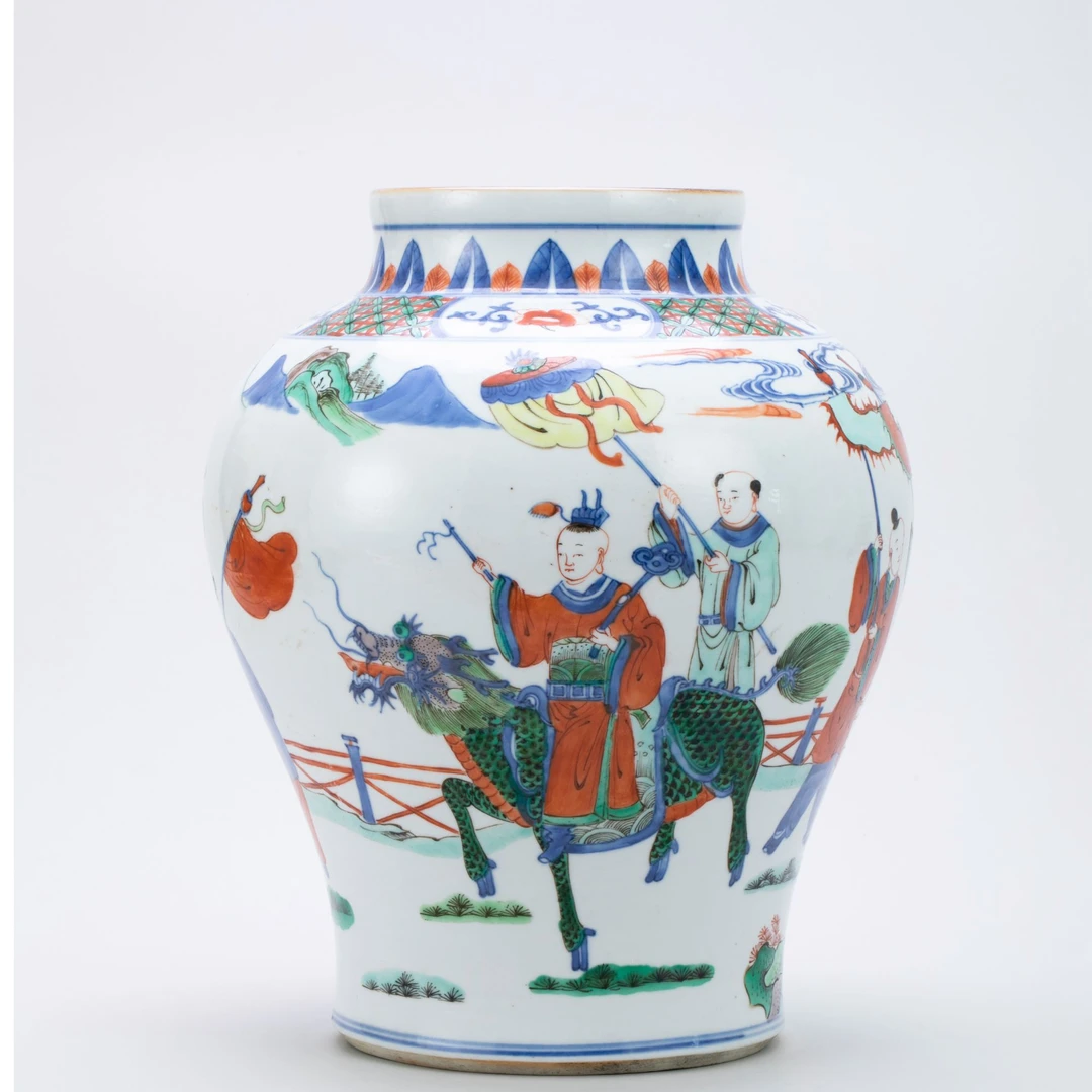 【拍卖】7、青花五彩麒麟送子图将军罐