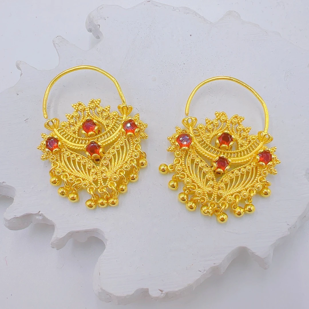 铜合金仿水晶耳饰 铜合金 民族风 耳环