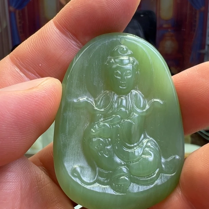 和田玉（碧玉）未镶嵌颈饰观音平安牌