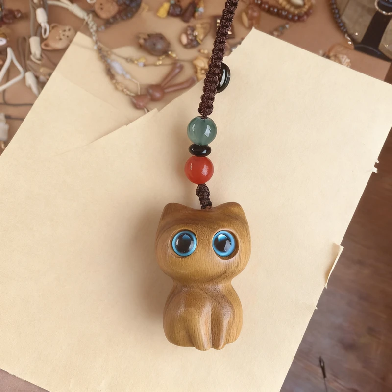 轻木集-呆萌猫木质钥匙扣