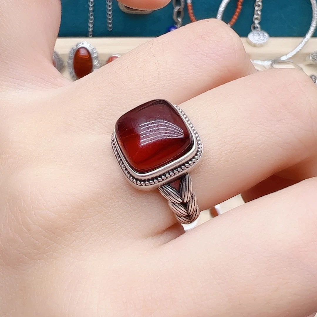 血珀戒指银S925镶嵌天然