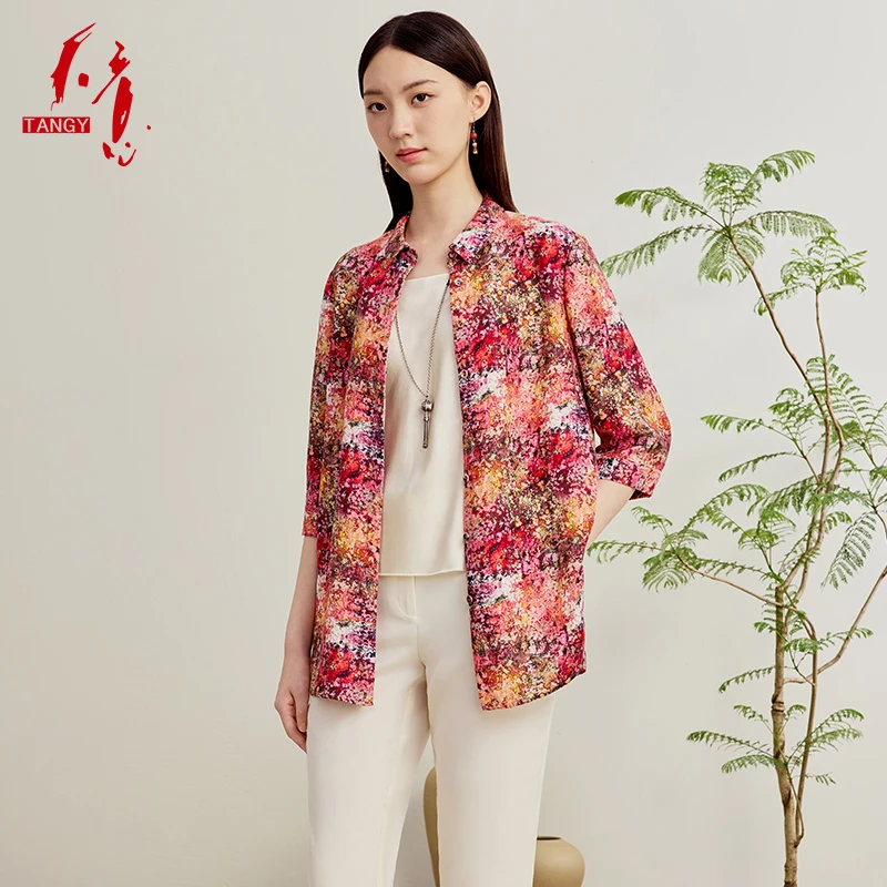TANGY/天意2025夏季新款欧诺新中式印花女士休闲衬衫W252030