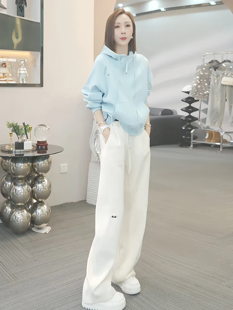 时尚套装女2025秋季新款洋气减龄开衫拉链连帽卫衣+阔腿裤两件套