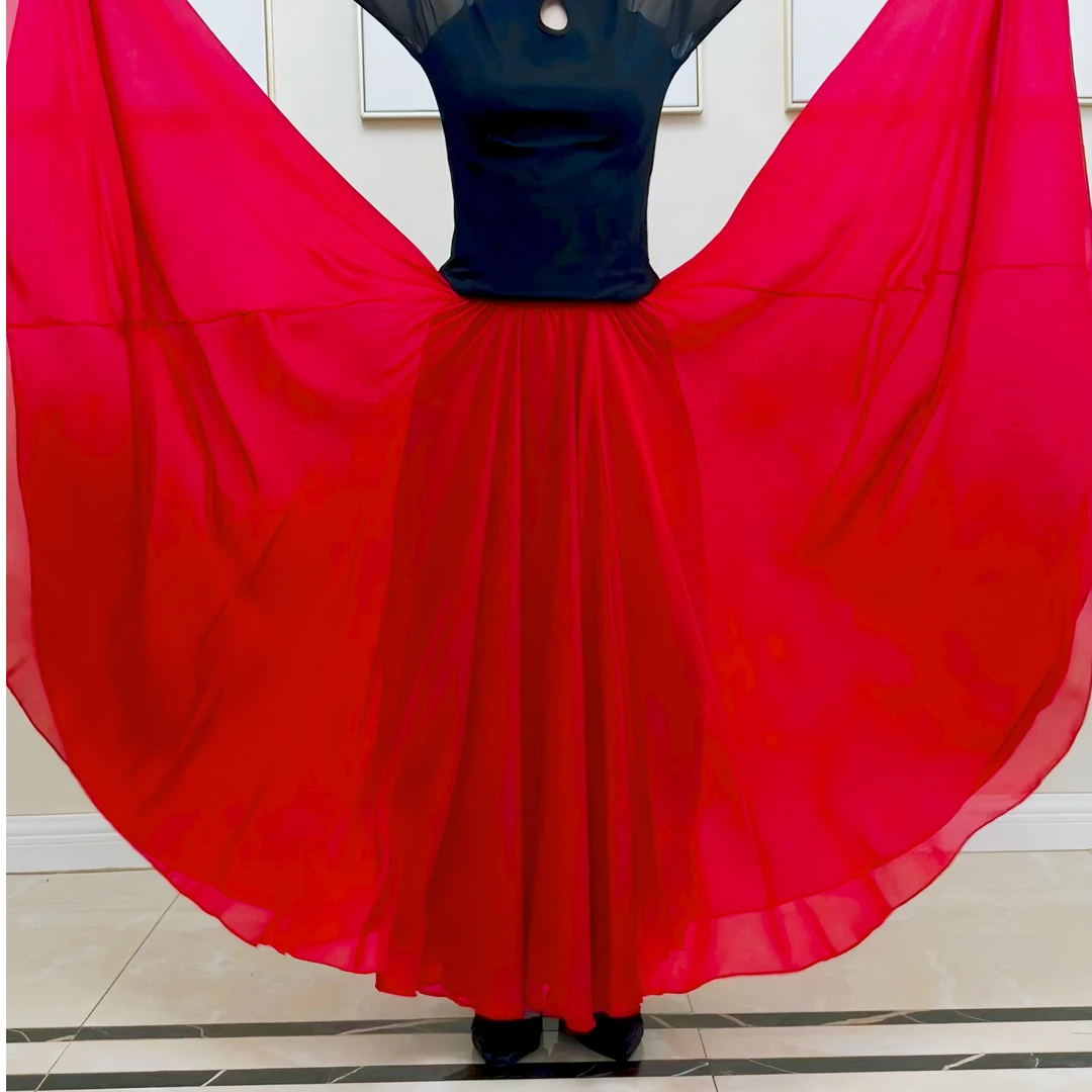 720度广场舞表演裙大裙摆飘半身裙双层雪纺大摆舞蹈长裙女新疆舞