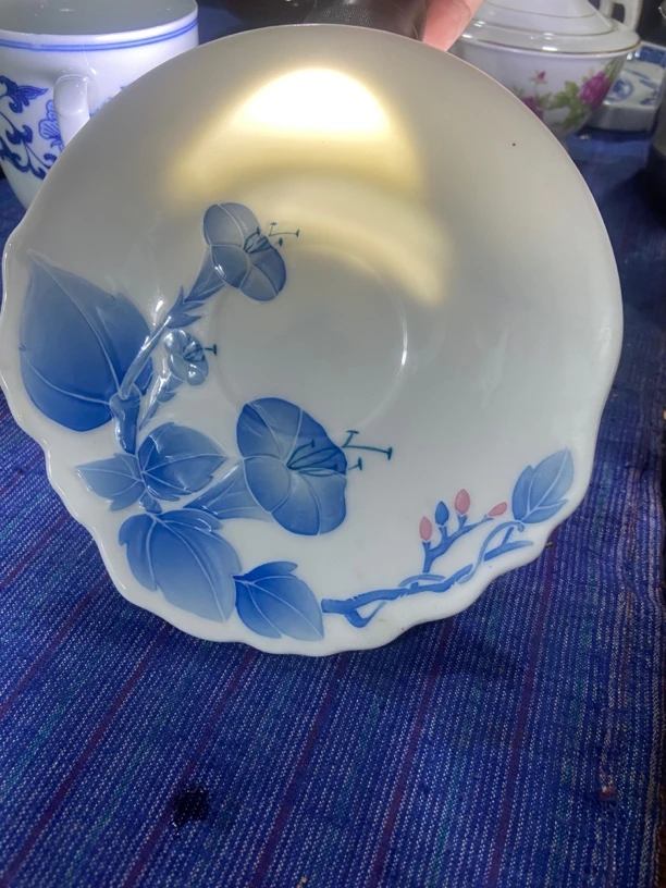 手绘又中彩牵牛花雕刻盘