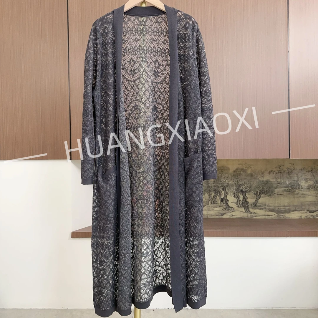HUANGXIAOXI 深空灰镂空针织空调衫气质开衫ZF-668