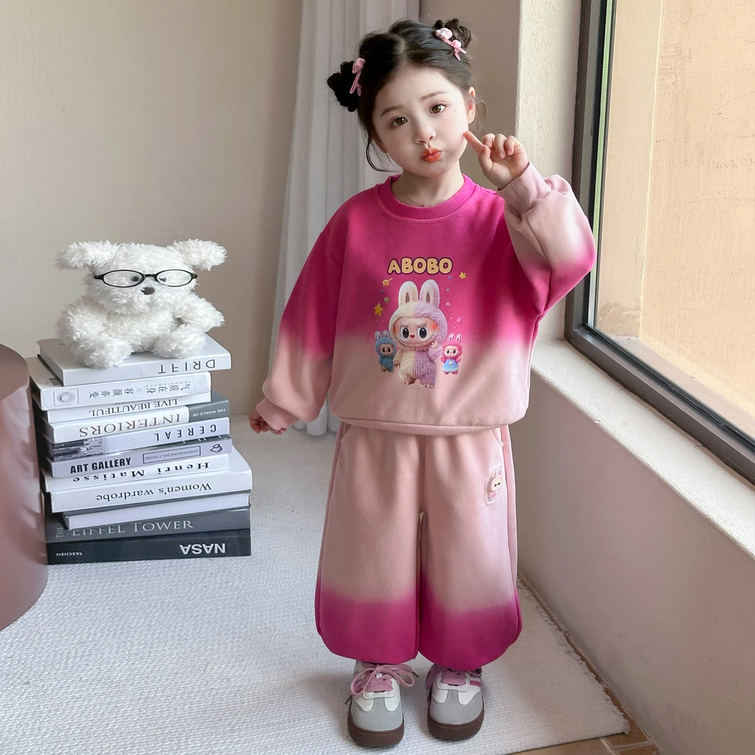 卡通动漫字母拉布布卫衣套装春秋2025新款洋气女孩时髦休闲两件套