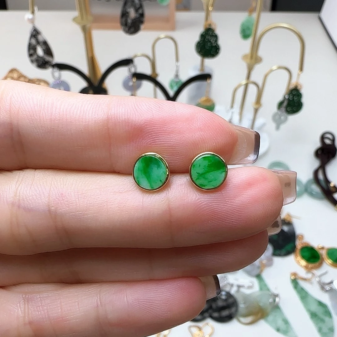 翡翠银S925镶嵌耳饰耳钉款