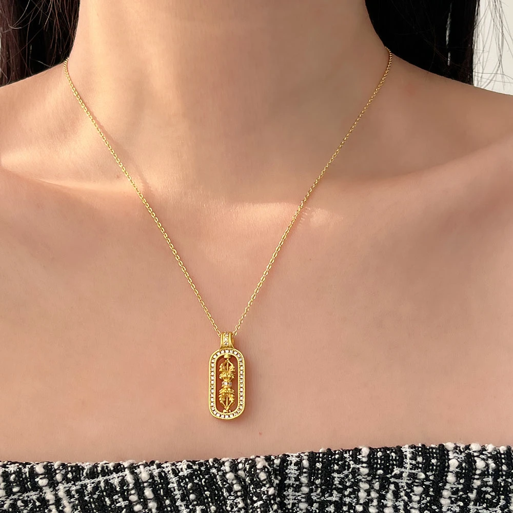 铜合金项链 小众简约金刚杵项链微镶锆石锁骨链小众轻奢高级感潮