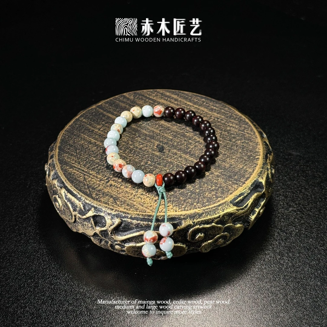6mm寿山石加小叶紫檀木印度手串民族风手饰佛珠文玩女士手链送礼
