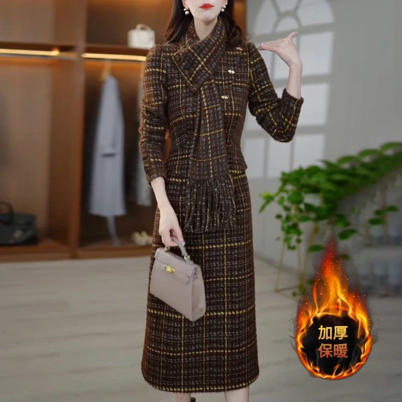 A871连衣裙新款女秋冬季十三行爆款加厚气质妈妈轻奢高级感配大衣