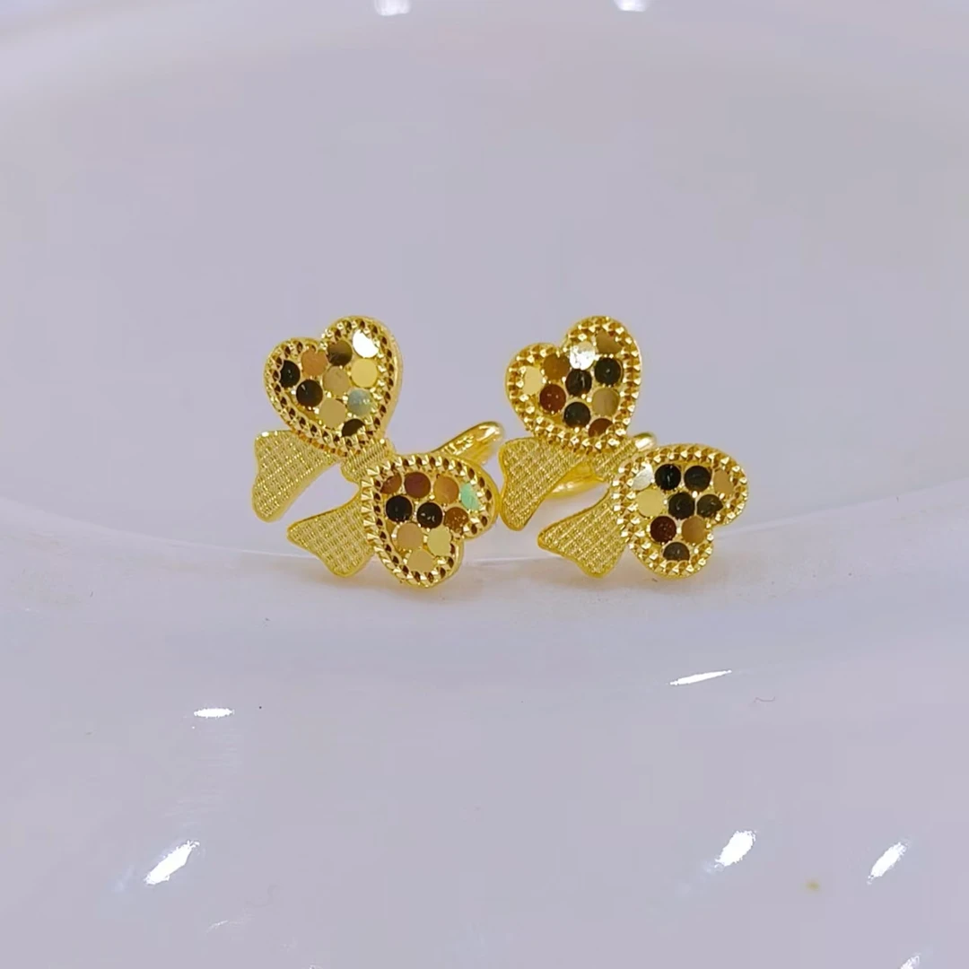 【富远黄金】足金鱼鳞蝴蝶结弯针耳钉FYHR01010773