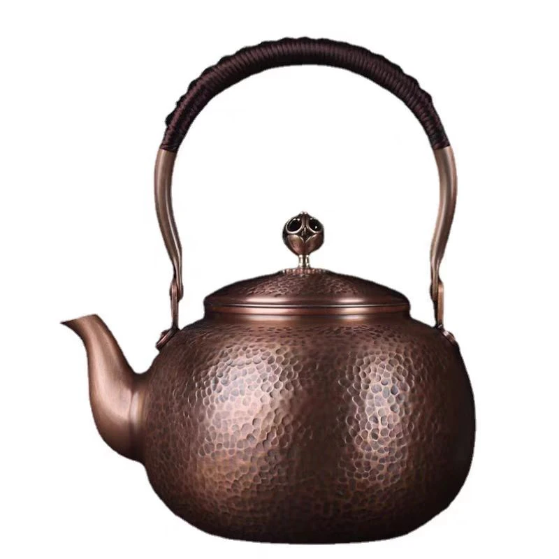1300毫升手工捶打缍纹999紫铜壶茶器烧水壶复古家用办公送礼铜壶