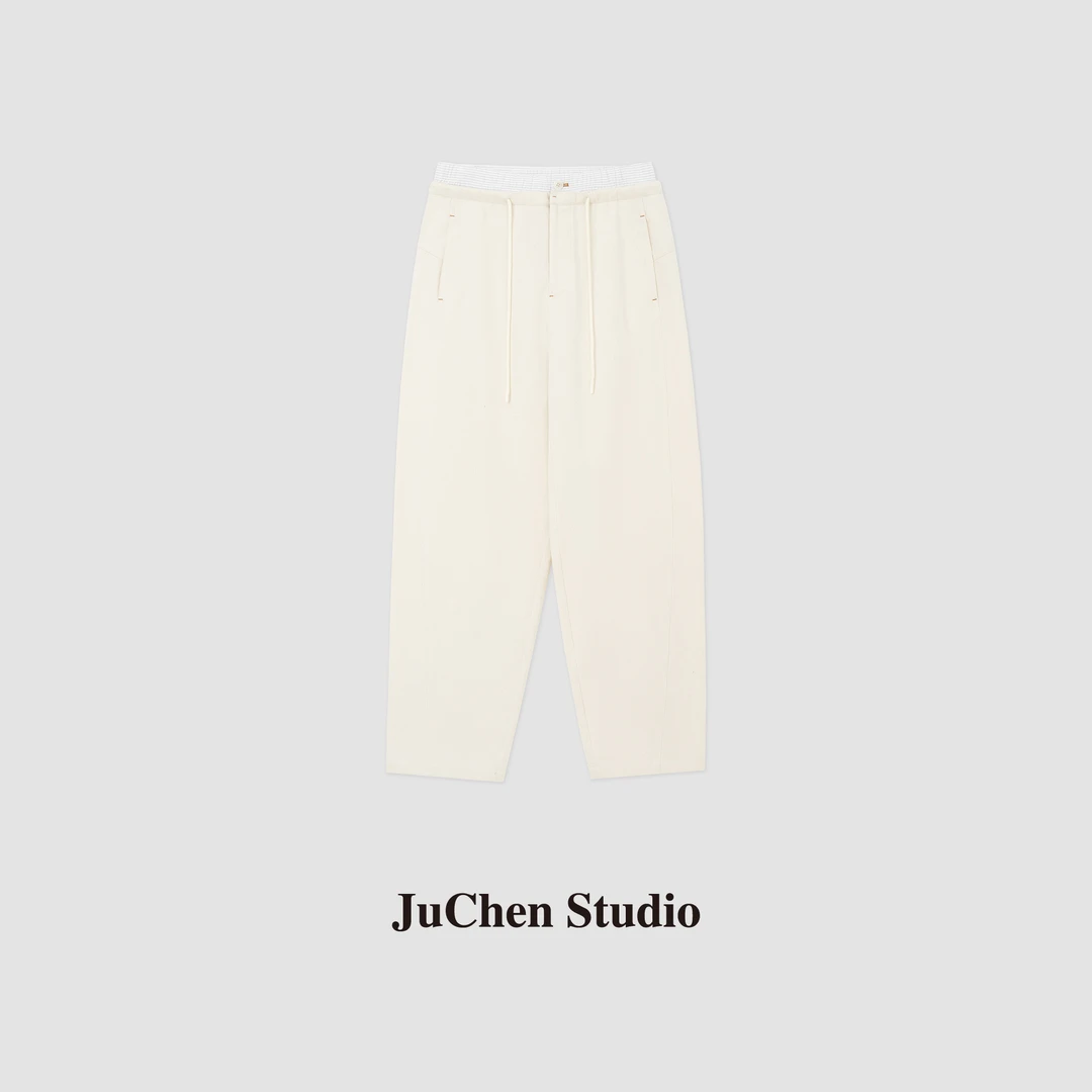 “月亮裤”设计感夏日垂荡双腰头汉麻微弧香蕉裤SS123472