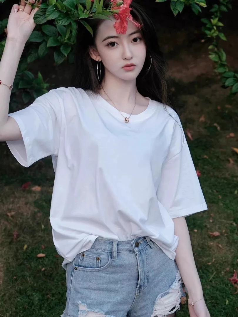 2025春夏新款百搭时尚洋气宽松夏季白色休闲上衣纯棉ins短袖T恤女