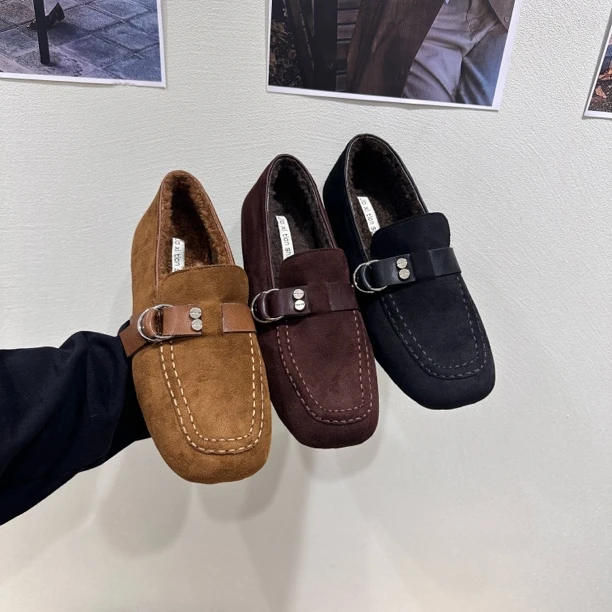 毛毛鞋乐福鞋舒适豆豆鞋单鞋复古百搭植鞣皮秋季