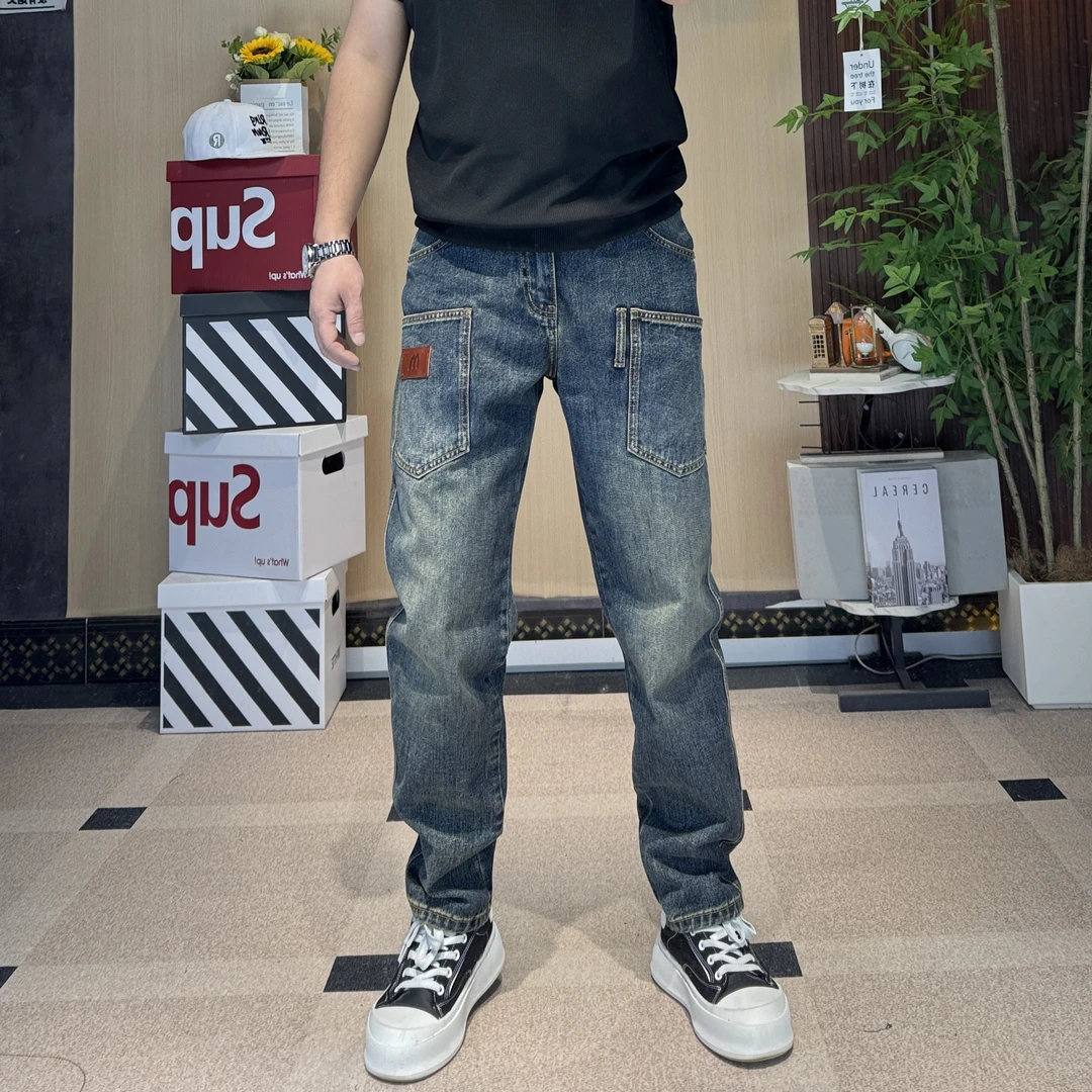 【微椎】2025秋冬潮流复古男士小直筒休闲牛仔裤宽松多口袋椎形长裤