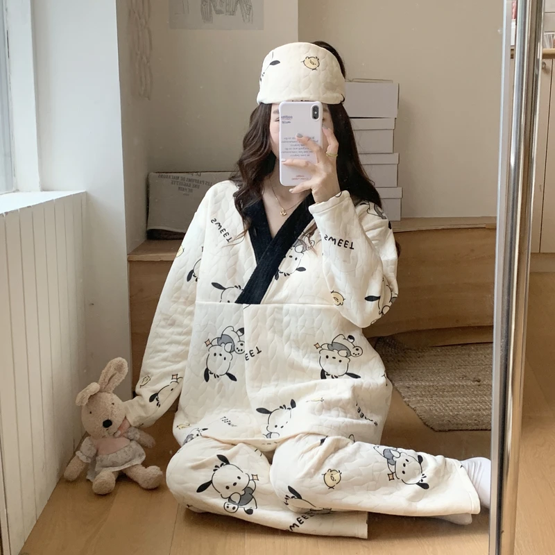 秋冬月子服带胸垫大码11月份产后孕妇哺乳睡衣产妇喂奶春秋家居服