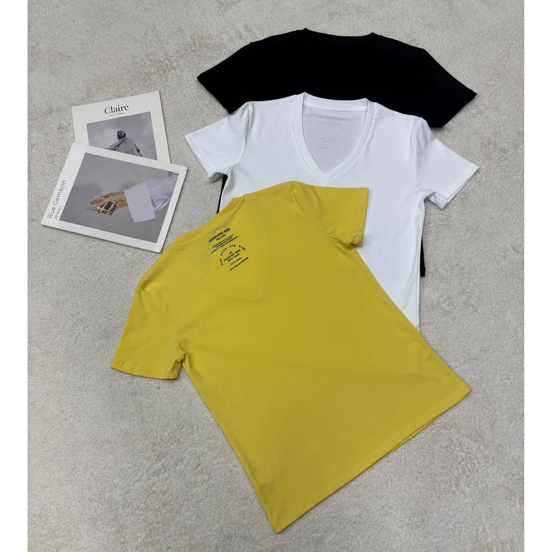 夏季新品V领简约字母印花短袖T25213
