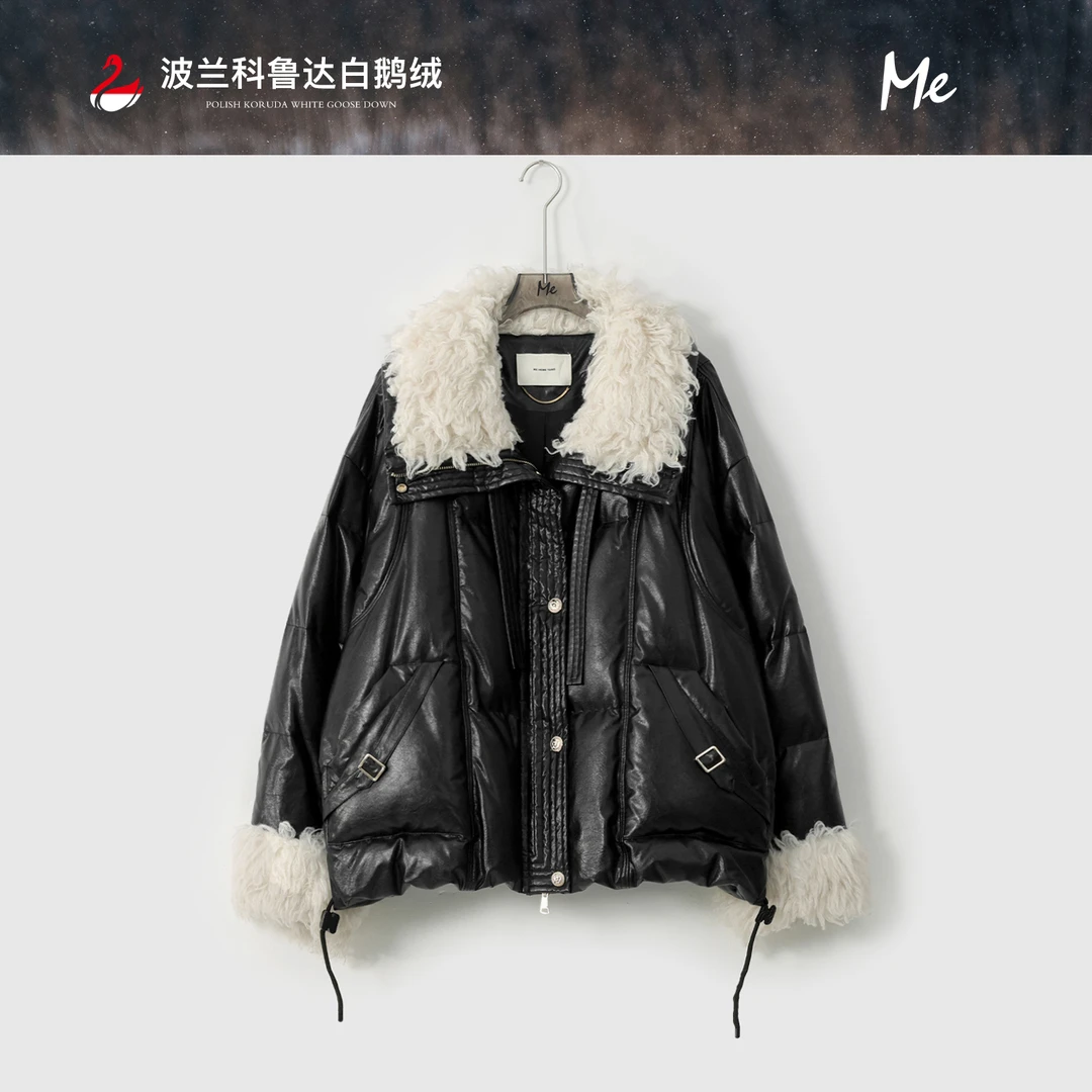 ME【波兰进口科鲁达油蜡泰迪短款】白鹅绒亮面保暖羽绒服MEQA5060