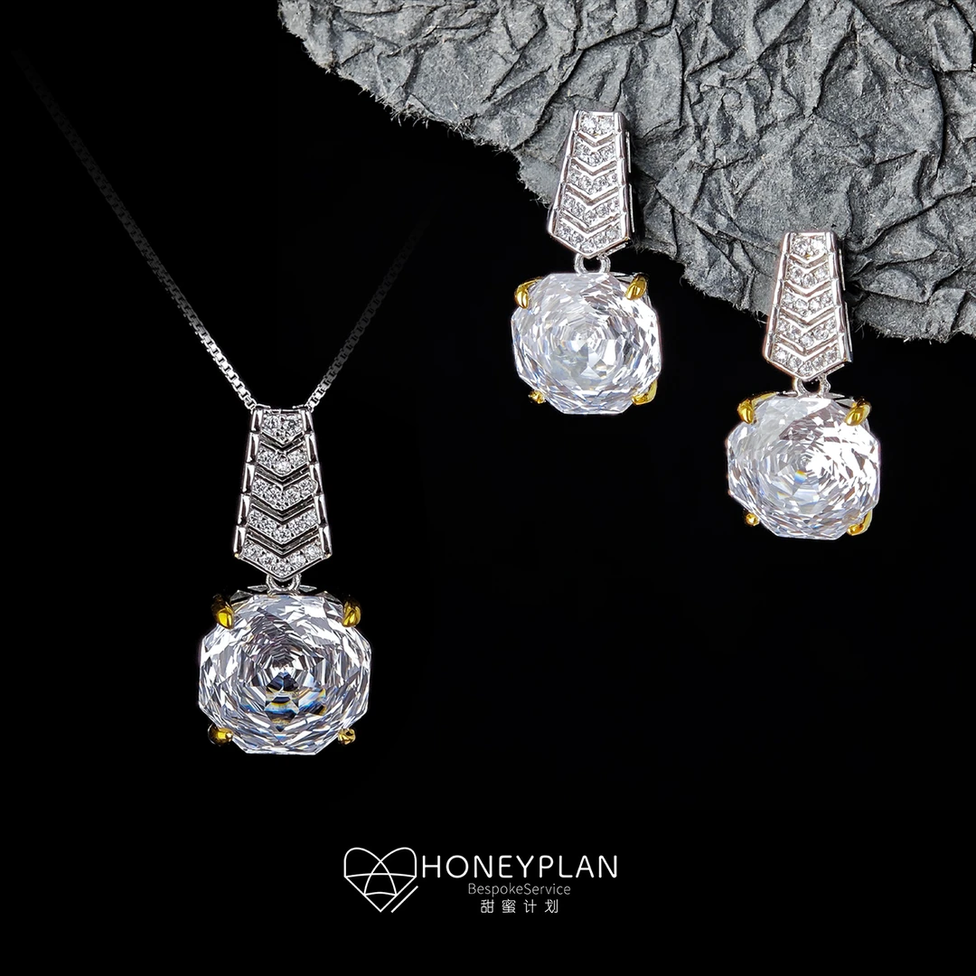 HONEY PLAN/甜蜜计划 铜合金项链 气质轻奢立体白玫瑰耳钉项链