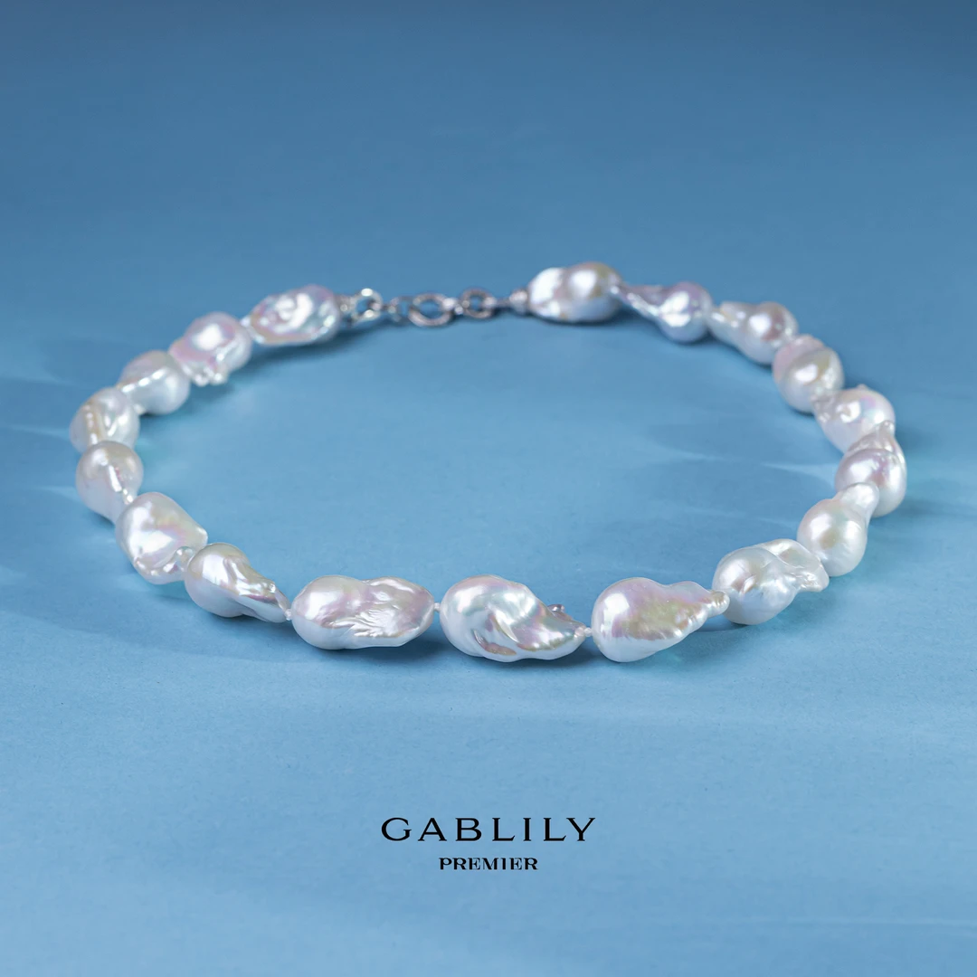 【胡兵珍选】GABLILY premier 淡水珍珠S925银白片蓝调巴洛克项链