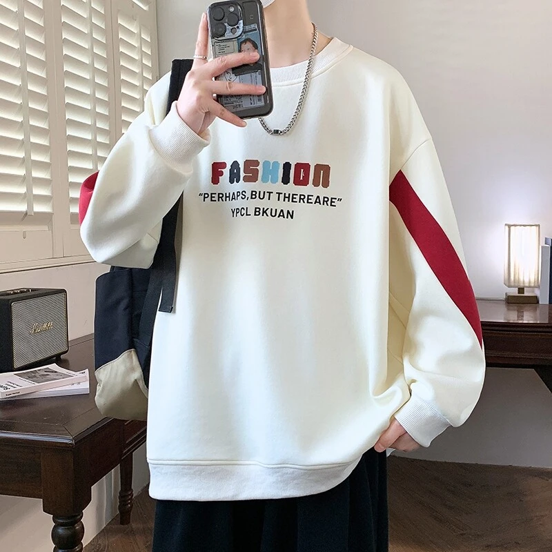 春季青少年潮流圆领常规款卫衣长袖男士休闲数字印花宽松型上衣