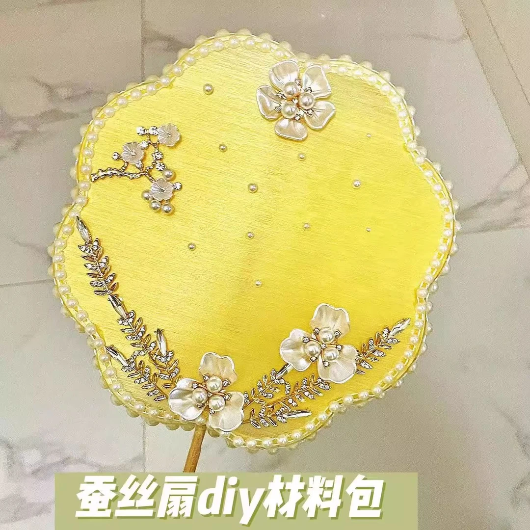 非遗蚕丝扇子diy材料包长柄古风扇框团扇架扇骨汉服材料骨架儿童