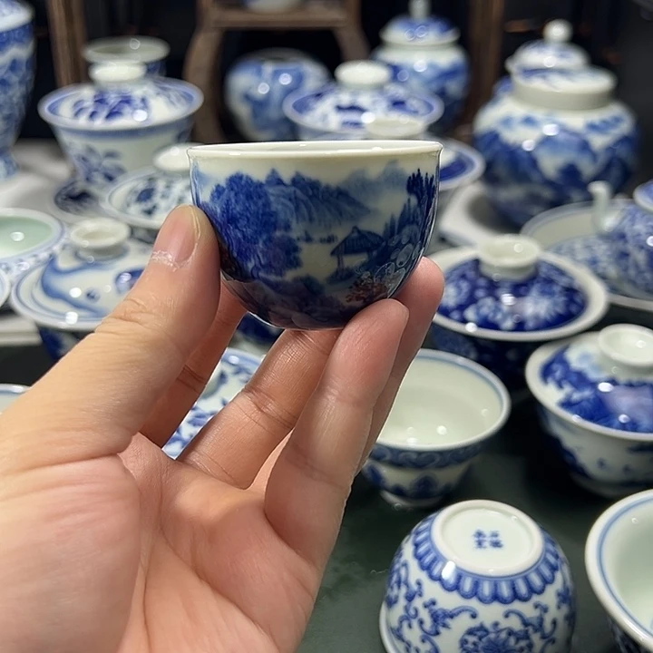 柴窑工笔山水小缸杯