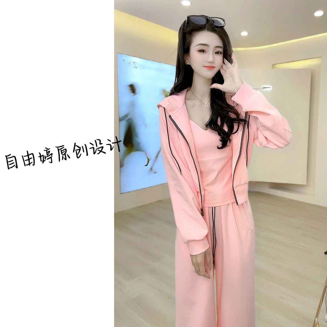 lu系套装组/粉色运动休闲卫衣三件套装女2025小个子穿搭一整套