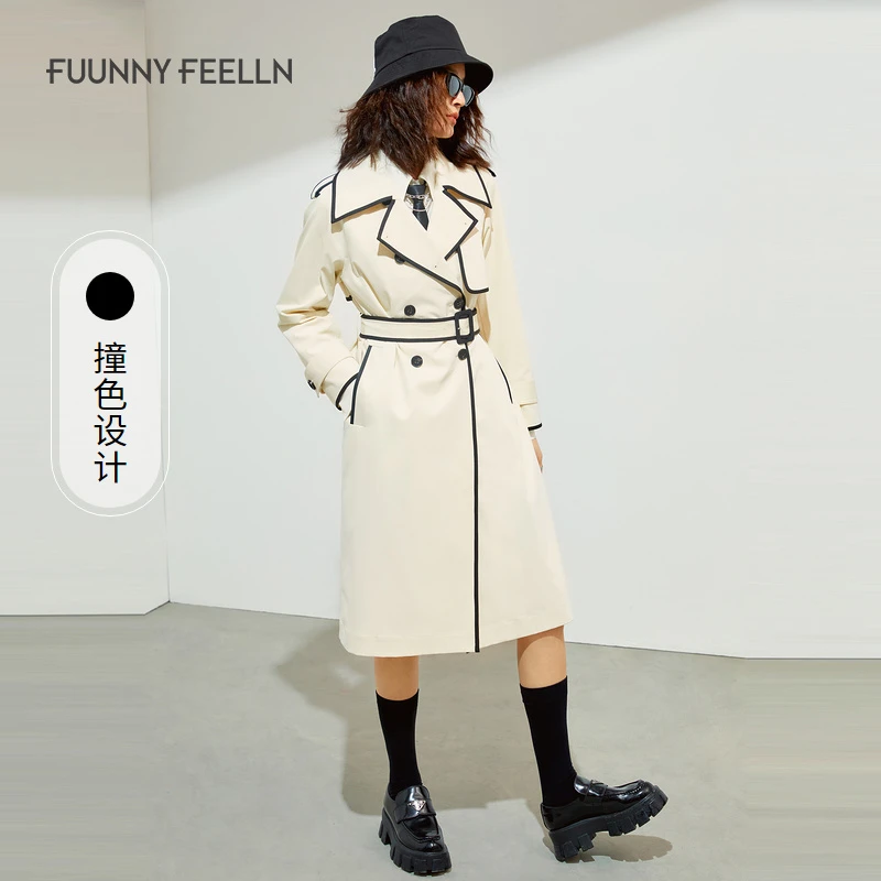 【达人专属】FF||仿佛风衣外套女中长款撞色收腰大衣FJ00234