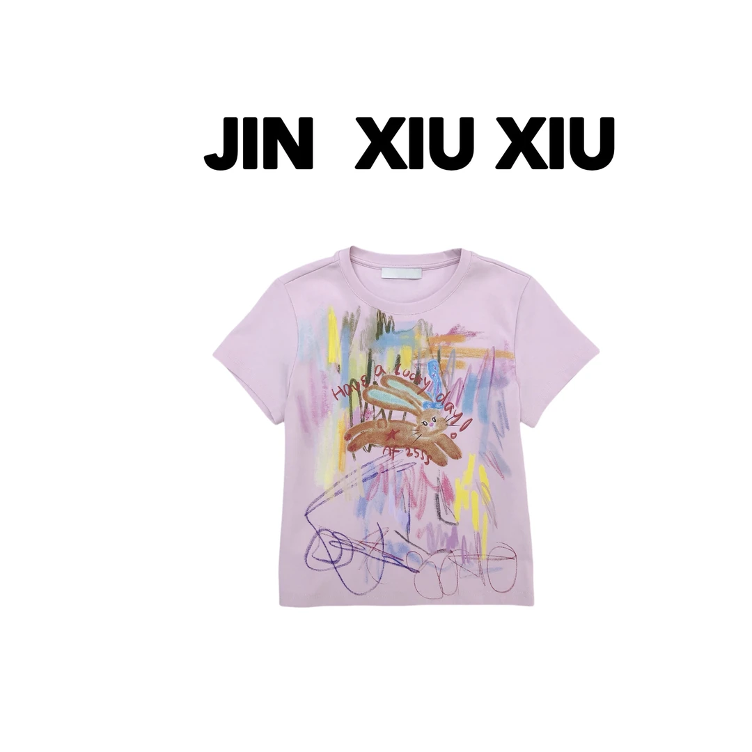 JINXIUXIU【奔跑的小兔子】958春夏新款印花字母卡通韩系甜美短袖