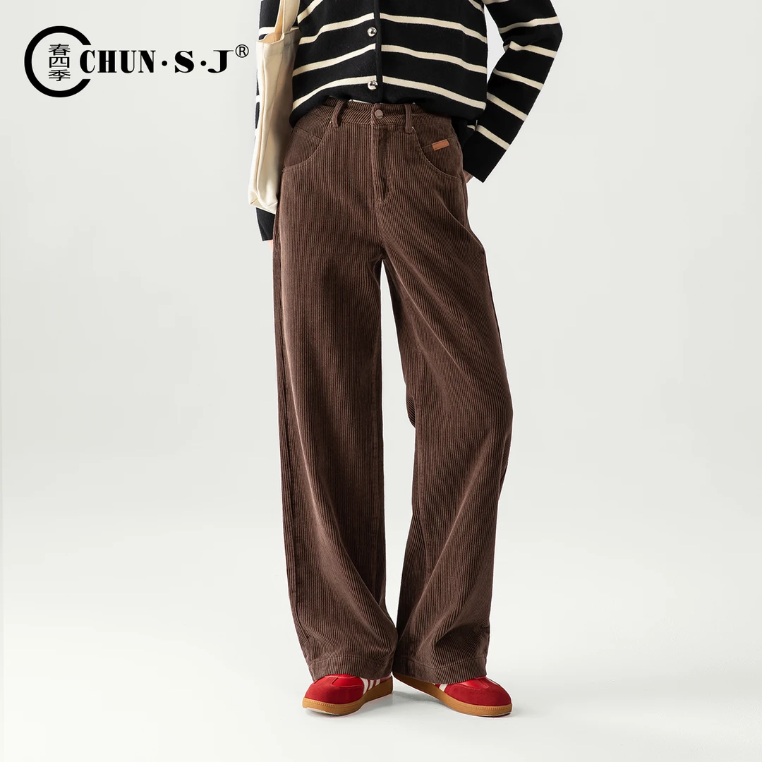 2025新款冬季版型超好看的裤子咖啡色灯芯绒阔腿裤女休闲直筒女裤