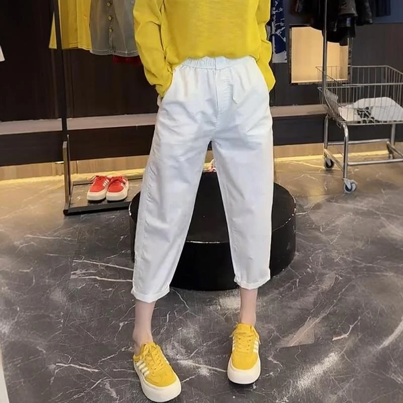 大码女装2025夏季薄款高腰宽松哈伦休闲裤胖mm显瘦百搭七分微胯裤