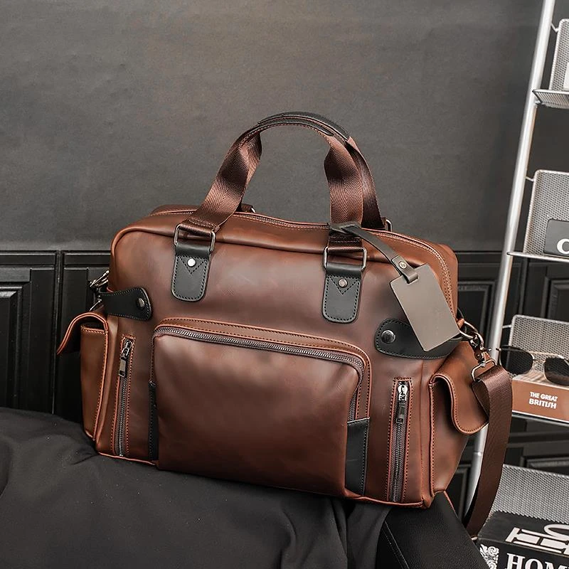 版新款男手提包 潮流覆古男士休闲 单肩斜挎包 文件电脑包旅行包