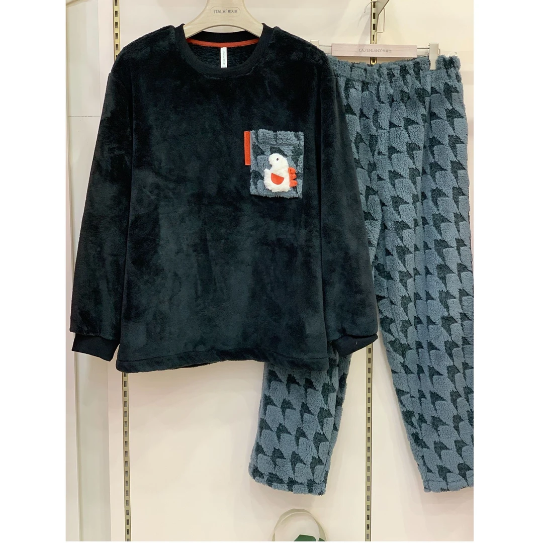 【岳姐姐专属】冬季男士慕丝绒圆领休闲卡通套装家居服睡衣6312