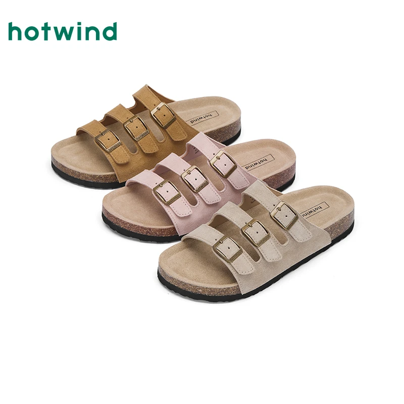 热风女士轻奢高级搭裙子时尚外穿真皮舒适博肯吸湿拖鞋H62W25677