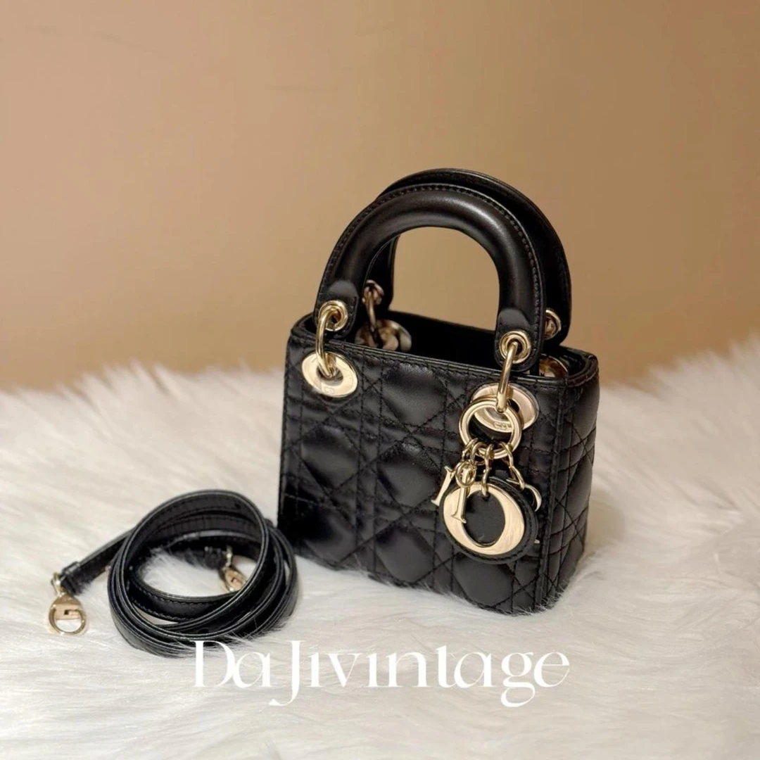 大吉中古/Dior迪奥黑金超mini戴妃斜挎包