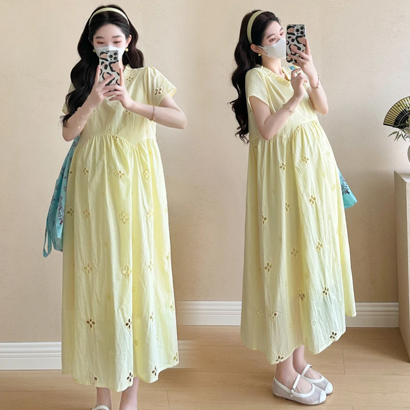 孕妇装女2025新款爆款洋气连衣裙夏装高级韩版夏季绣花孕妇连衣裙