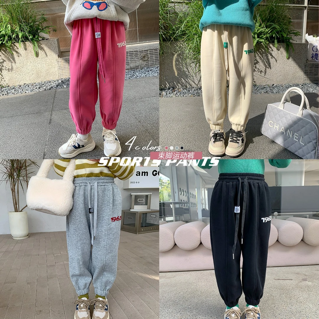 【布丁哈鲁】冬装女童银狐绒休闲裤儿童加厚裤子宝宝加绒22dp1056