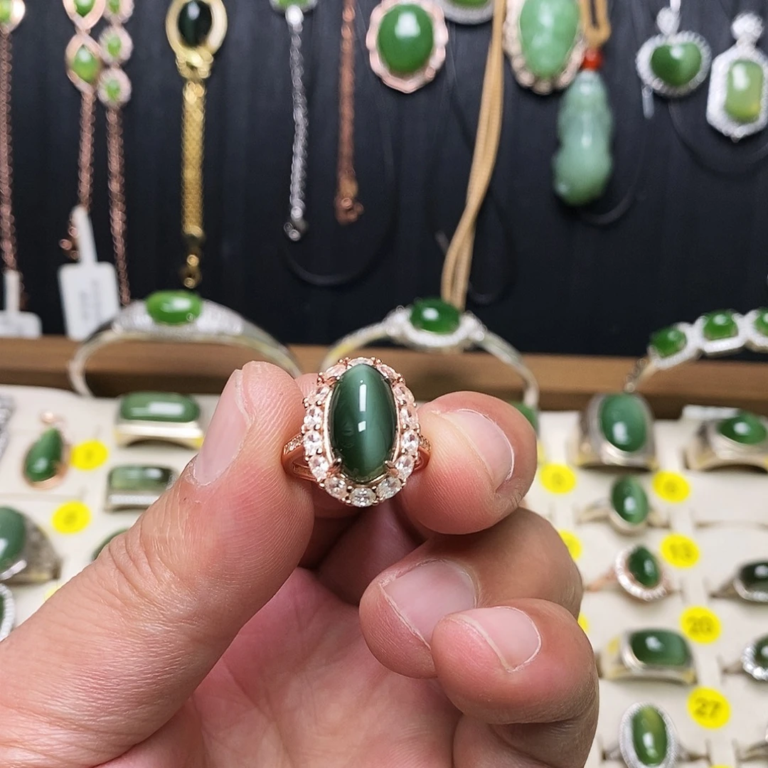 和田玉（碧玉）银S925镶嵌戒指