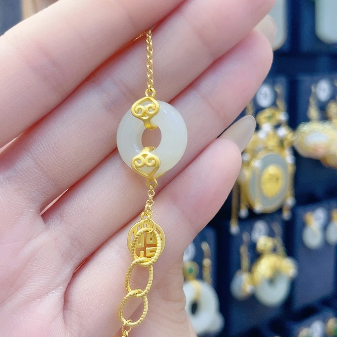 和田玉银S925镀金镶嵌手链