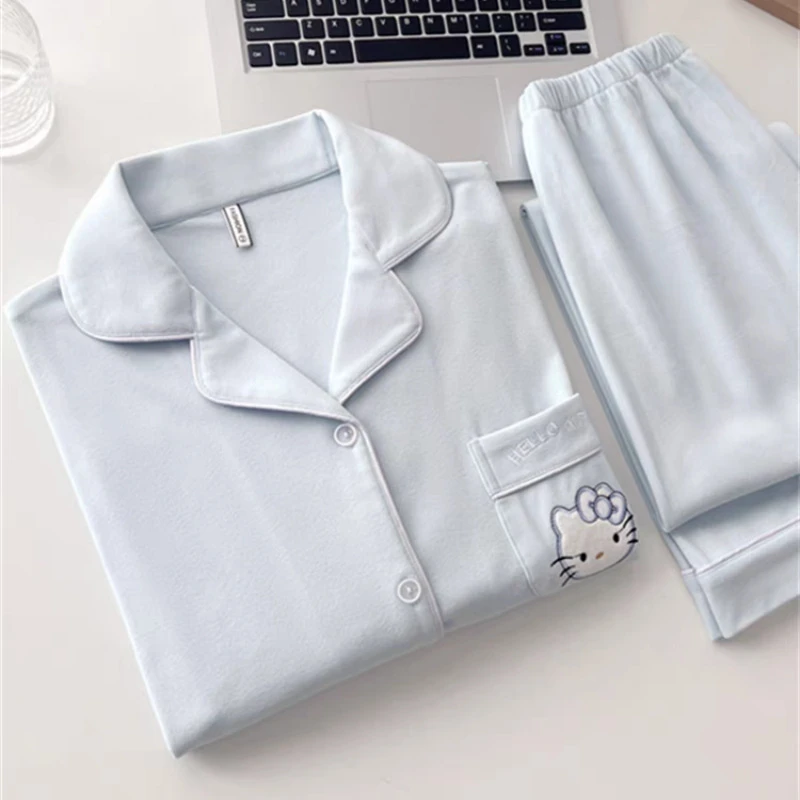 秋冬新款德绒睡衣女柔软亲肤KT猫简约百搭加厚翻领家居服可外穿