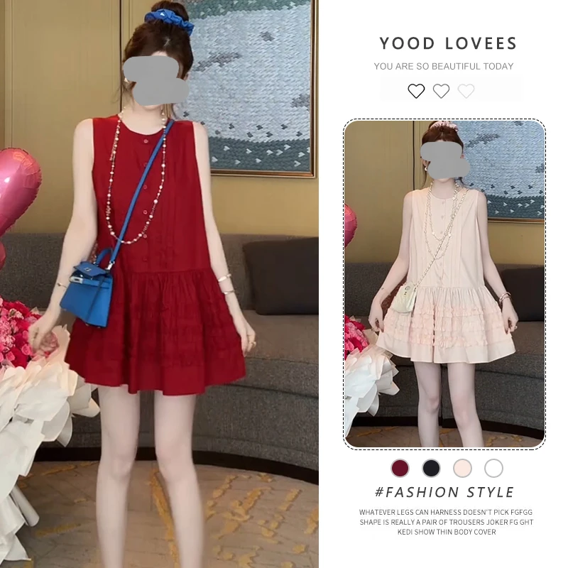 法式气质圆领无袖背心连衣裙女2025夏季新款宽松洋气显白超看裙子