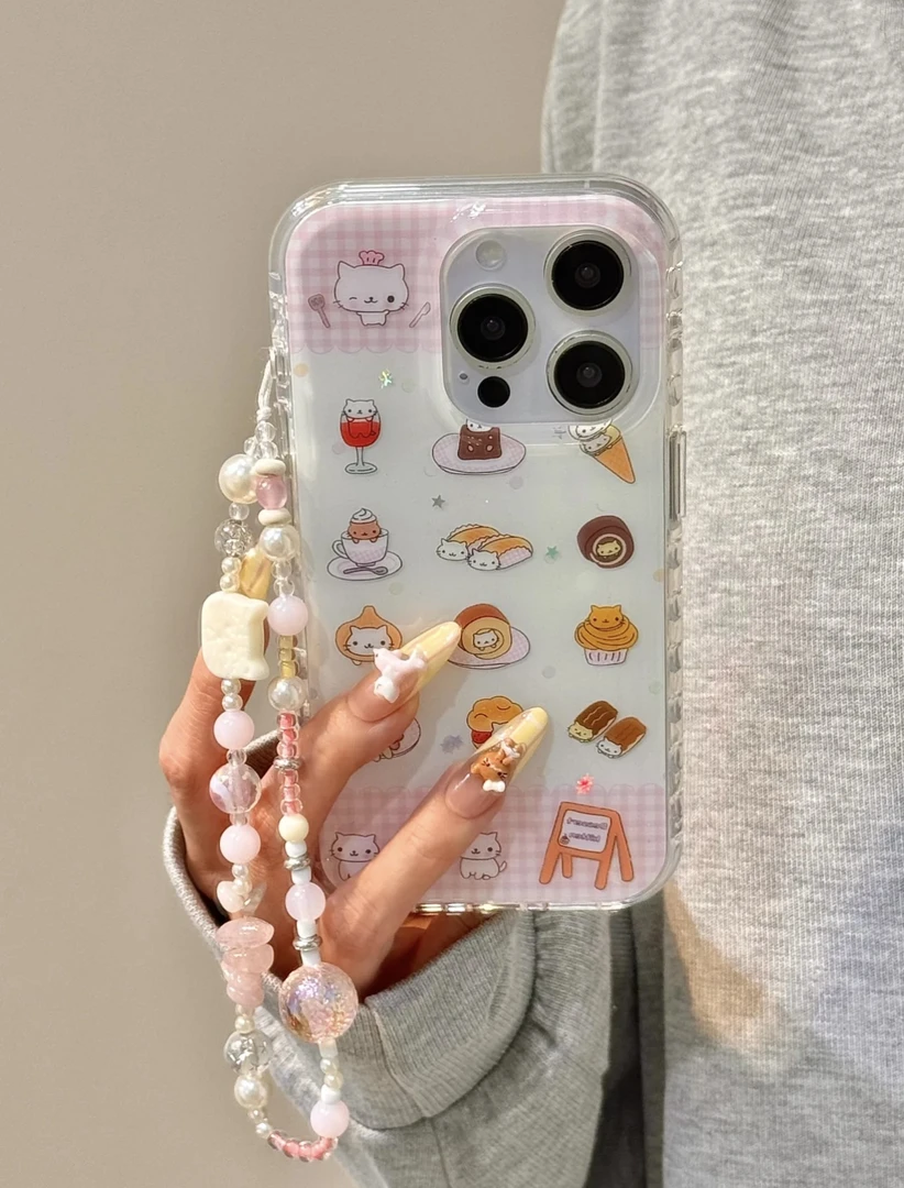 可爱古早点心猫适用iPhone16pro苹果13/14/15圆边IMD