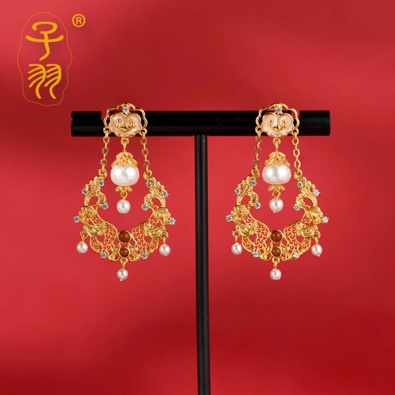 925银耳饰 凤凰花丝镶嵌银耳饰女款宫廷复古国风结婚新娘戴生日礼