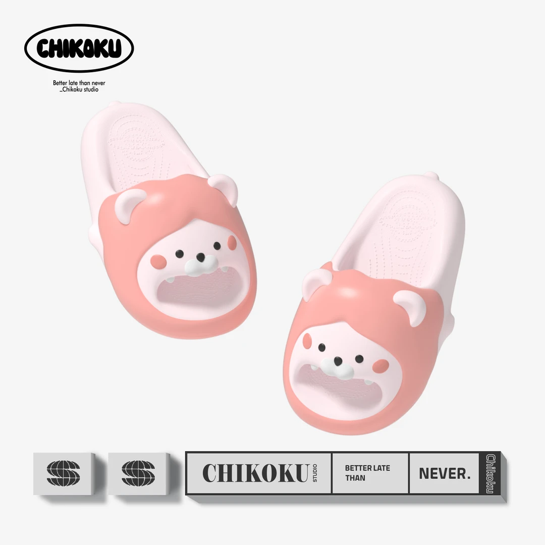 chikoku大头狮情侣左狮右鲨凉拖鞋女夏居家厚底室外可爱一字拖男